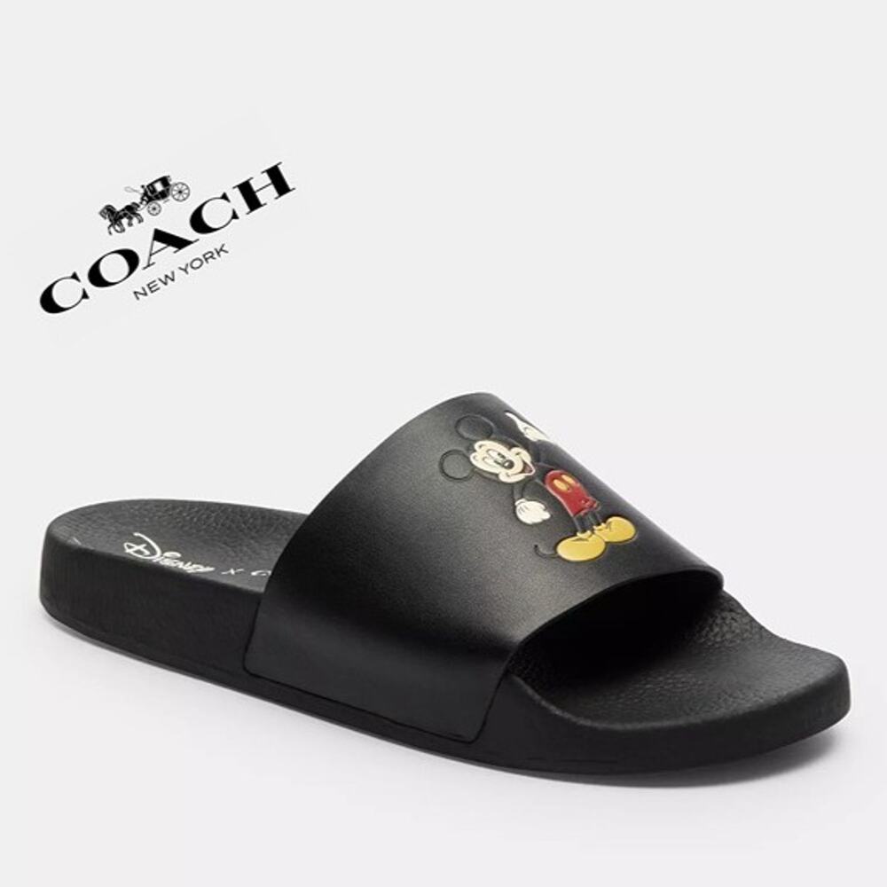 NWT ❤️Coach x Disney Mickey Mouse Black Slides Sandals